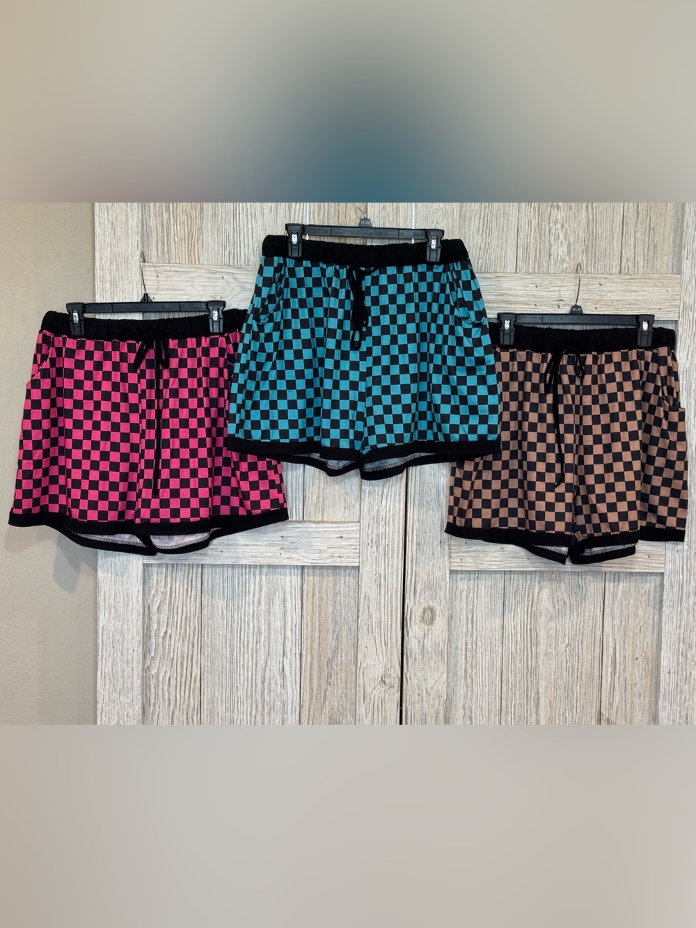 Rebel Raven Checkerboard Shorts 3 Pair - Pink, Teal, Brown all sz 2XL